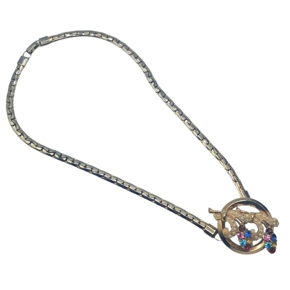 Vintage Rhinestone Jewelry Set Necklace Bracelet Earrings Gold Tone Imitation Pe - Picture 9 of 15